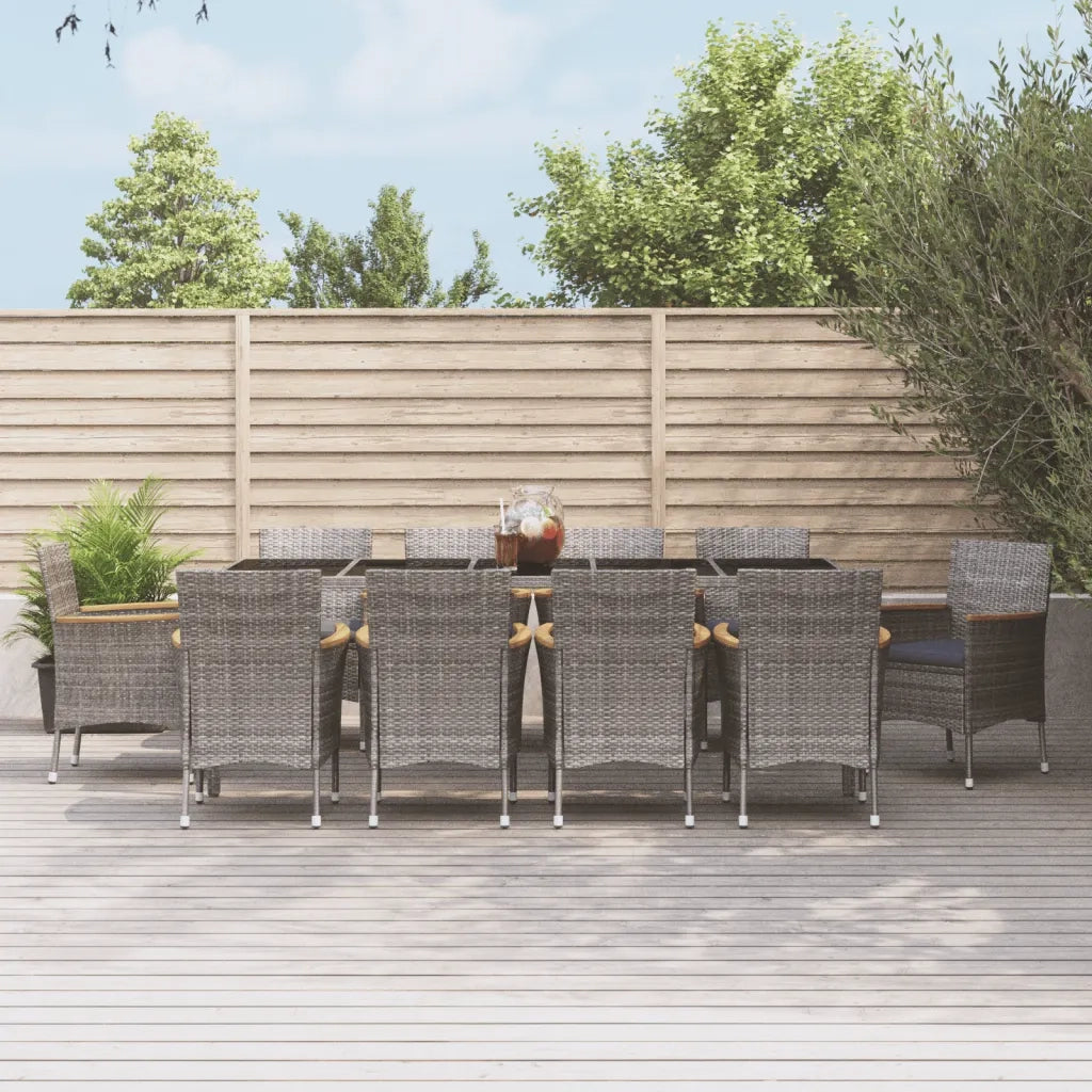 Set da Pranzo da Giardino 11pz con Cuscini in Polyrattan Grigio 3187387