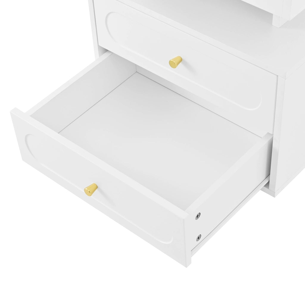 Comodino con LED, 2 cassetti e 1 vano aperto, per camera da letto, in truciolato, bianco, 100 × 40 × 60 cm