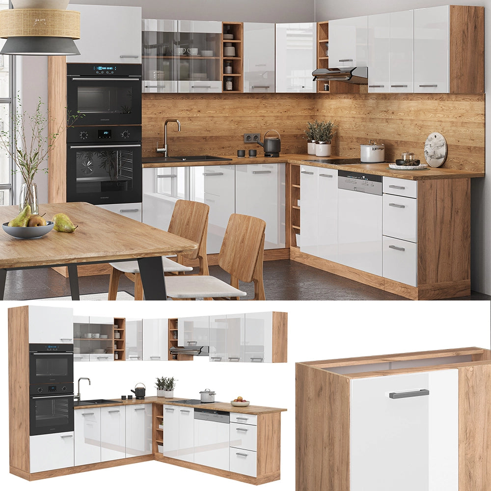 Vicco Cucina angolare completa Bianco lucido/oro power oak 237 x 247 cm , PL Marmo