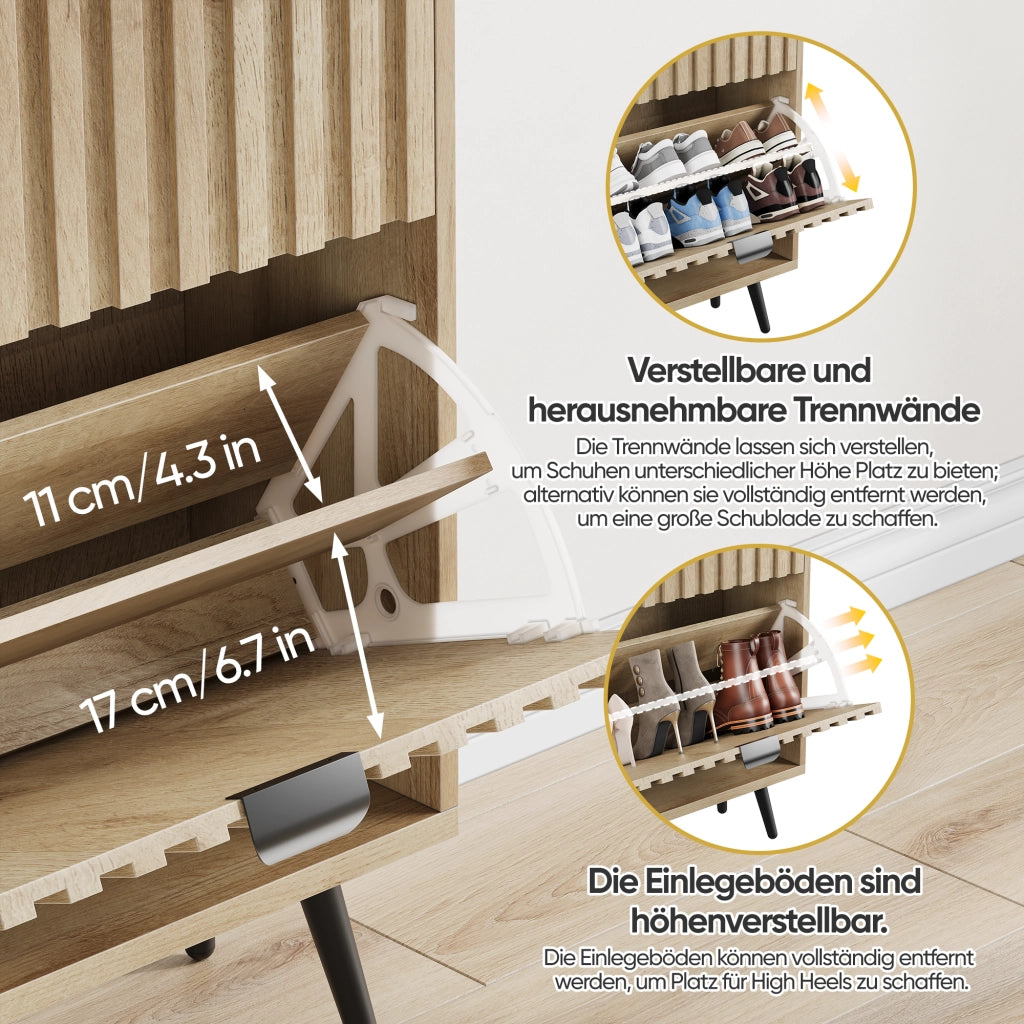 Scarpiera con 2 vani a ribalta e ripiani regolabili, effetto legno naturale, per ingresso e corridoio, rovere