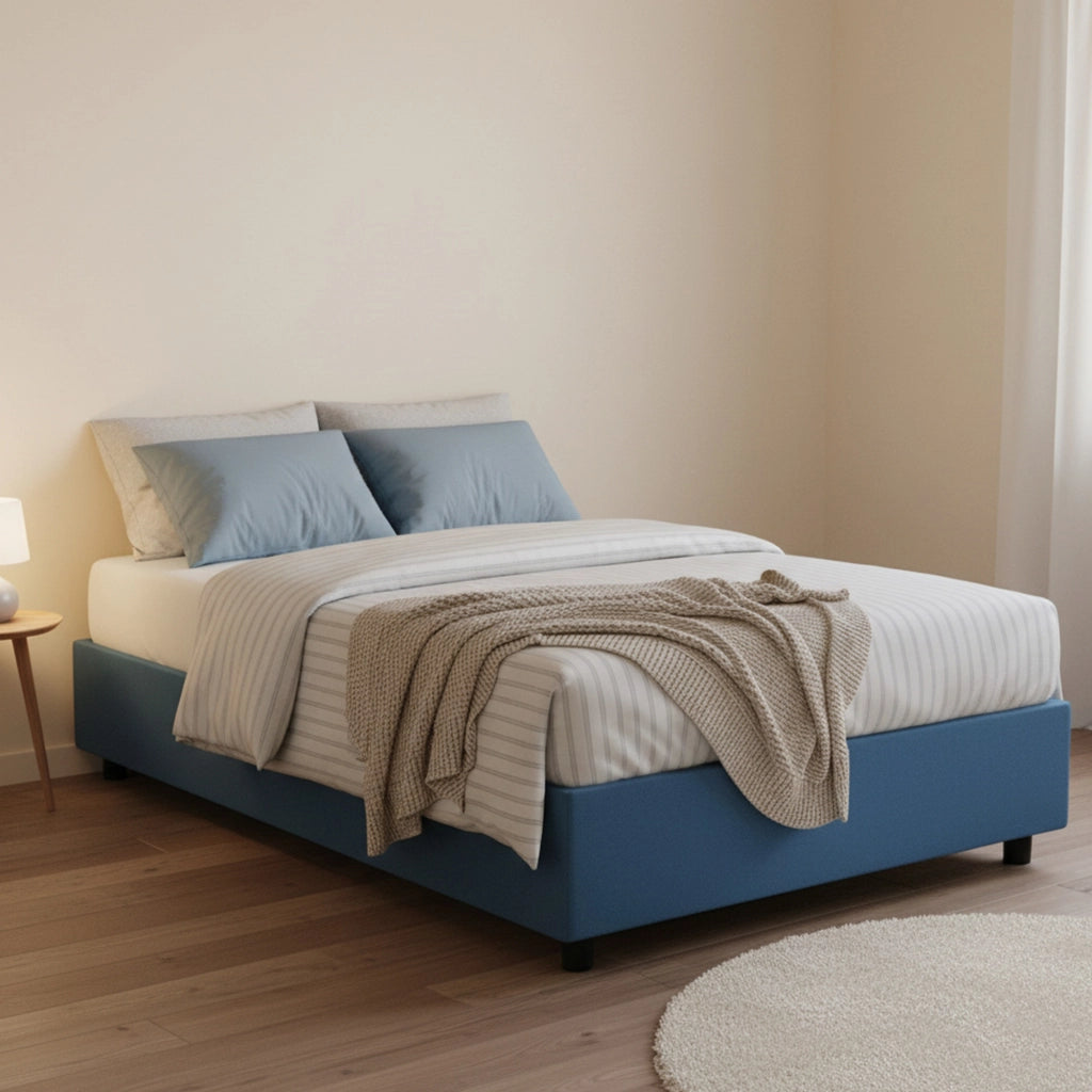 Alvise, Letto Piazza e Mezza Materasso Incluso Made in Italy, blu
