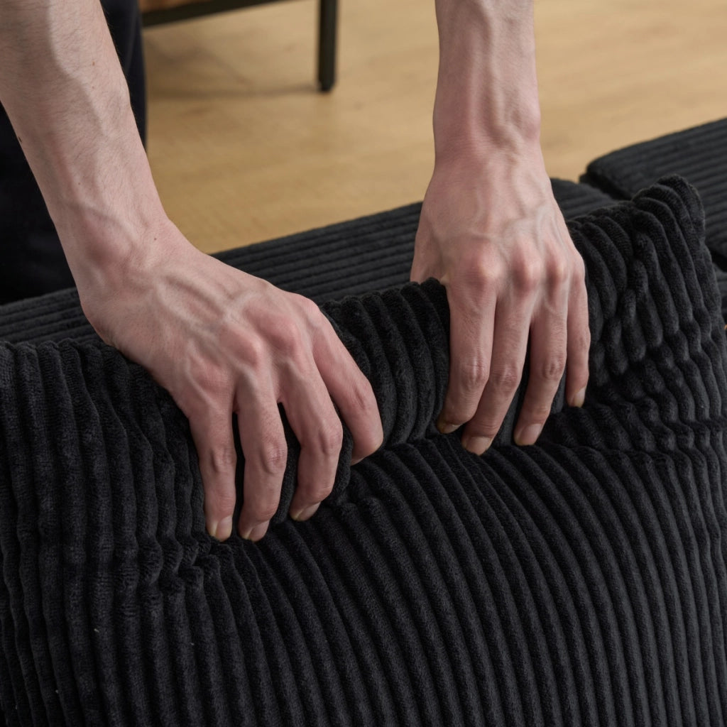 Divano letto convertibile pieghevole con tasche laterali e portabicchieri in velluto a coste nero per salotto