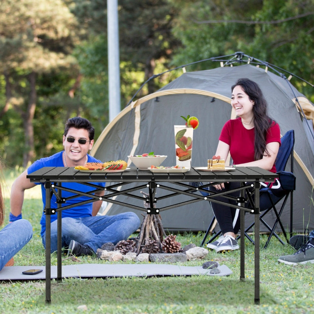 Tavolo da campeggio in alluminio per 4-6persone, Tavolo da picnic pieghevole leggero con borsa per trasporto Nero-Tavoli e sedie da campeggio