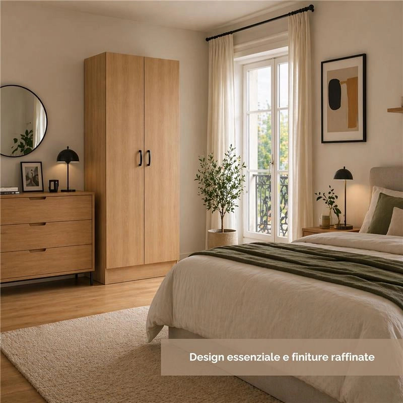 ARMADIO DA ARREDO IN LEGNO CON DUE ANTE COLORE ROVERE DIMENSIONI 60X42X180 CM