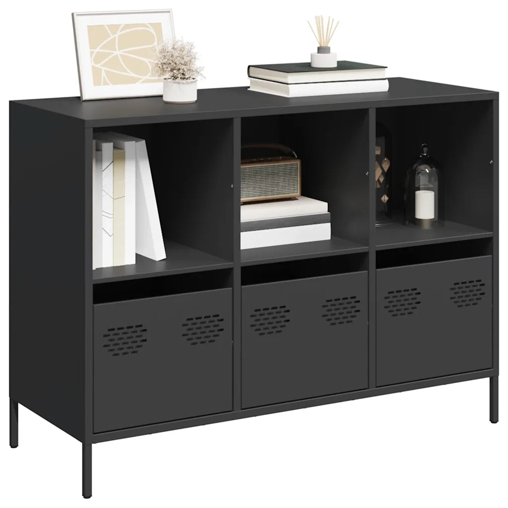 Credenza | Madia | Buffet da pranzo | Armadio da pranzo Nera 101,5x39x73,5 cm in Acciaio Laminato a Freddo