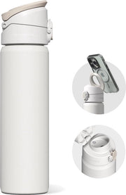 Fiasca di acqua isolata in acciaio inox da 700 ml, sportiva con manico e piede regolabile in metallo - bianca.