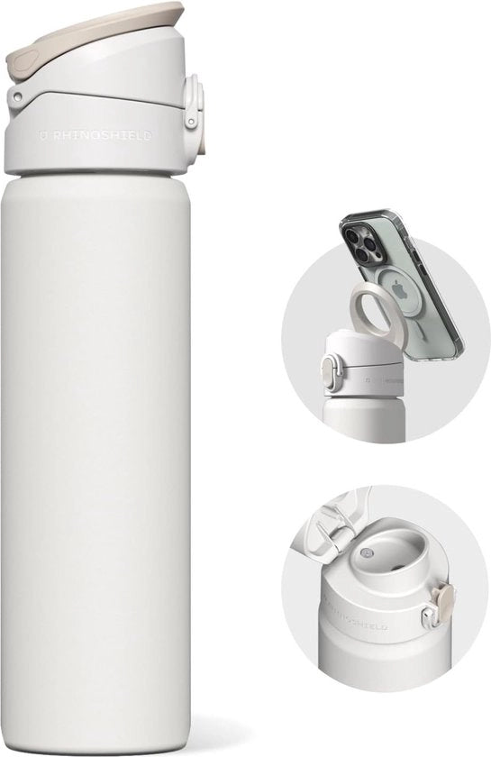 Fiasca di acqua isolata in acciaio inox da 700 ml, sportiva con manico e piede regolabile in metallo - bianca.