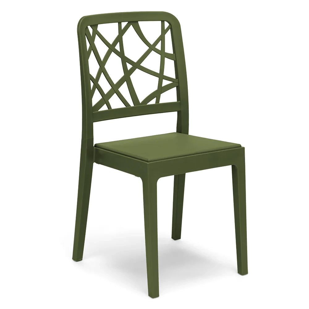 Set 4 sedie in polipropilene PENELOPE, 100% MADE IN ITALY, impilabile, resistente ai raggi UV, design moderno, ideale per sala da pranzo, cucina, sala d’attesa, bar, ristoranti o giardino, colore Verde Oliva