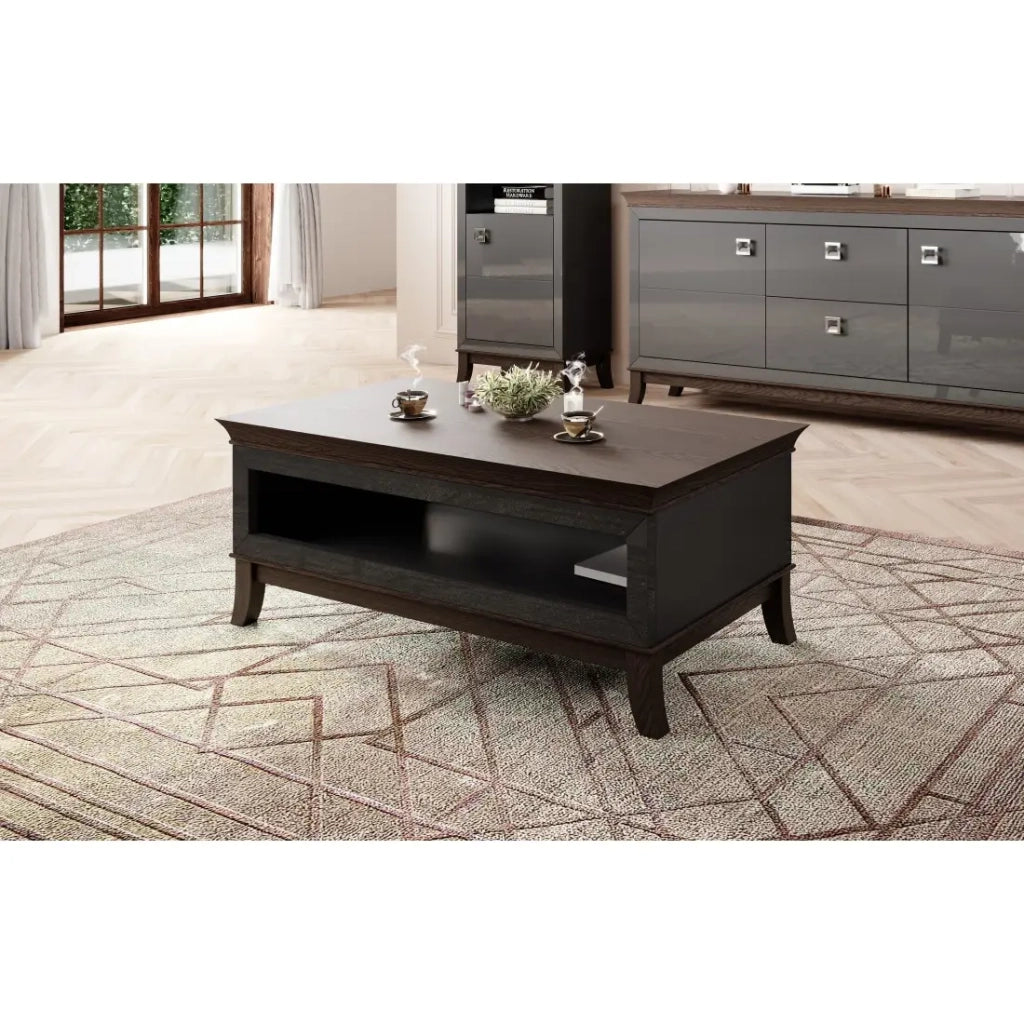 Tavolino basso elegante rettangolare collezione PALACE Colori grigio e rovere scuro