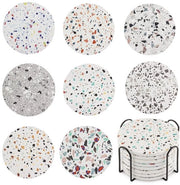 Set di 8 sottopiani con supporto, splendidi assorbenti sottopiani rotondi in ceramica con piedi di gomma per tavolo salotto, tazza, bicchiere, bottiglia di vino, casa e bar (stile marmo)