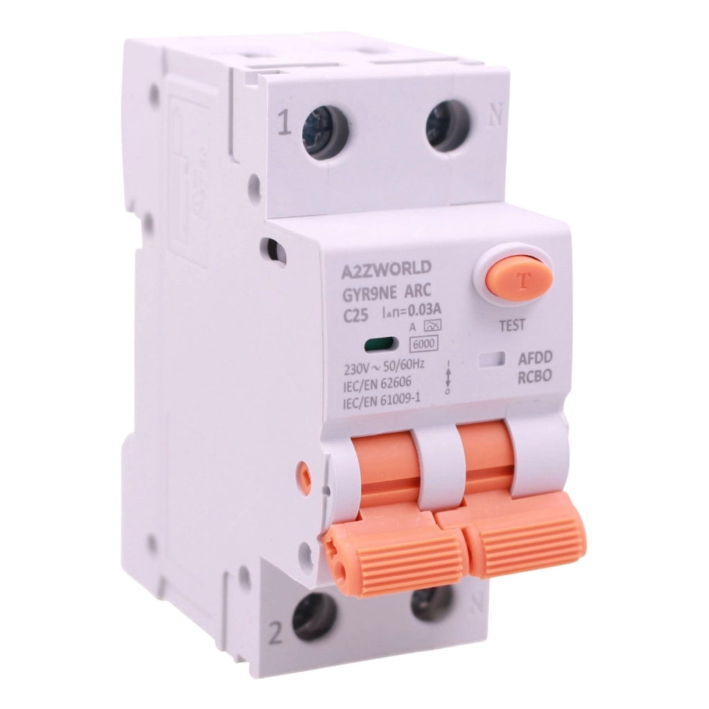 AFDD+RCBO Interruttore Antiincendio, Magnetotermico Differenziale con Rilevamento Di Arco Elettrico, Tipo A Curva C, 1P+N 2M 6000A 30mA, AC 220V Doppia Leva,GYR9NE-ARC,10A 16A 20A 25A 32A 40A (C25A)
