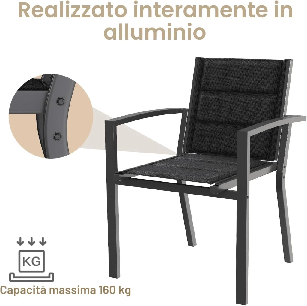 Set Di 2 Sedie Da Giardino, Sedie Da Esterno In Alluminio Per Esterni, Sedie Impilabili Poltrone Da Giardino, Per Giardino, Piscina, Terrazza, Sala Da Pranzo, Grigio Scuro