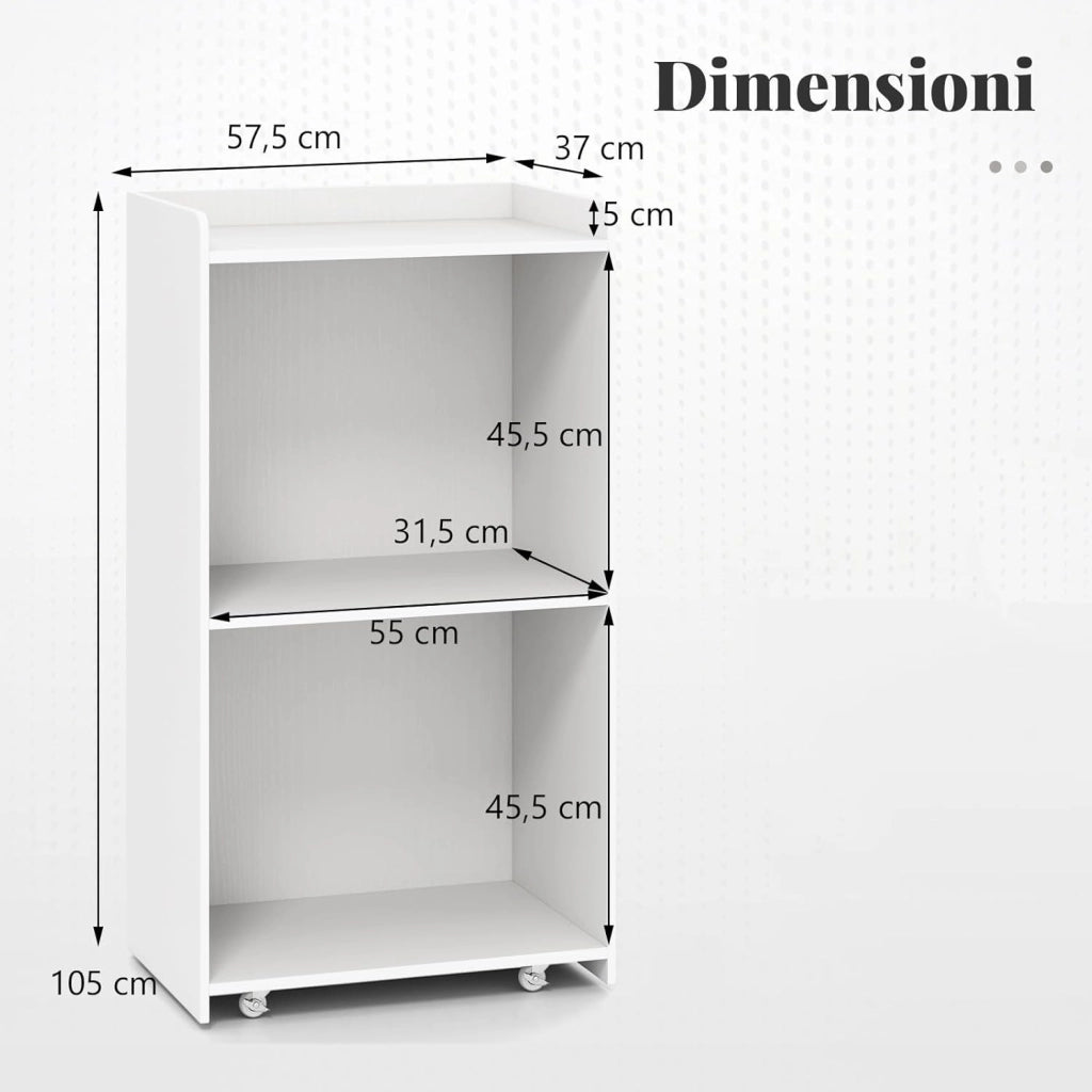 COSTWAY Podio per Conferenza, Leggio in Legno Massello con 2 Ripiani e Ruote Universali e Bloccabili, Podio in Piedi per Chiesa, Ufficio e Scuola, 57,5 x 37 x 105 cm (Bianco)