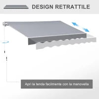 Tenda da Sole da Esterno Avvolgibile Manualmente in Alluminio e Poliestere, 2.5x2 m, Grigio e Bianco