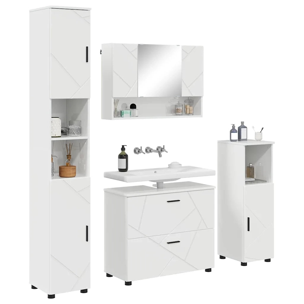 vidaXL Set di mobili per il bagno 4 pcs Bianco lucido 30 x 35 x 192 cm