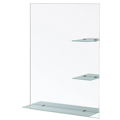 Specchio bagno 60x80 cm a filo lucido con mensole in vetro satinato