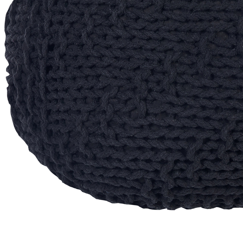 Pouf ottomana nero cotone lavorato a maglia perline EPS riempimento rotondo piccolo poggiapiedi 50 x 35 cm
