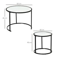 Set di 2 Tavolini da Salotto Rotondi Impilabili in Acciaio ed Effetto Marmo, Bianco