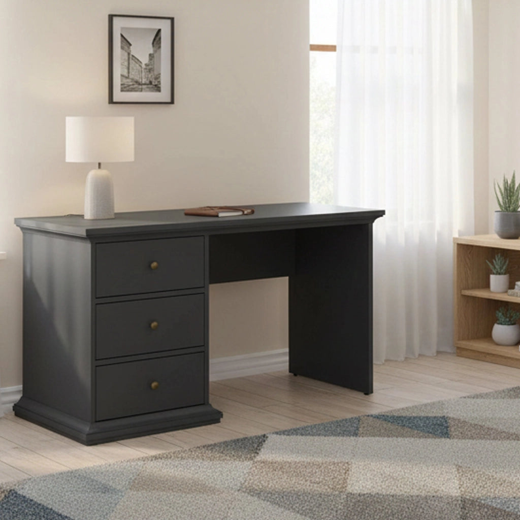 Scrivania Agia, Scrittoio multiuso, Tavolo per ufficio porta PC, Piano di lavoro, 130x62 h74 cm, Grigio