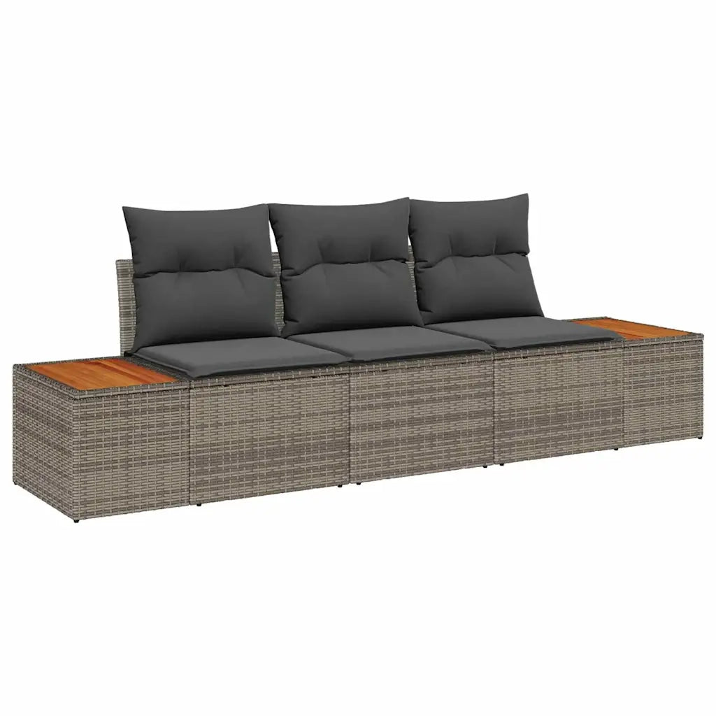 Set Divano da Giardino con cuscino 3 pz | Set Salotto da Giardino Grigio polyrattan