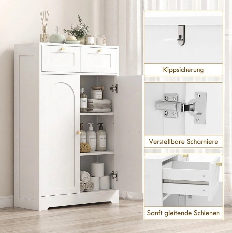 Mobiletto bagno bianco con 2 cassetti e ripiano regolabile 60x30x108 cm