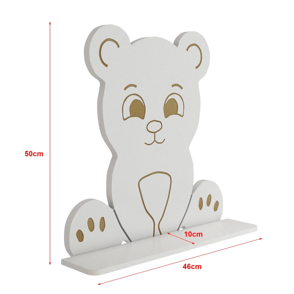 Scaffale dal design senza tempo per soggiorno/camera da letto mobiletto portaoggetti da parete per bambini a forma di orso 50 x 46 x 11 cm bianco 03_0011257