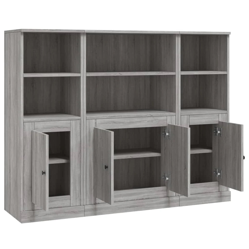 Buffet credenza cassettiera armadio mobile contenitore organizer per cucina soggiorno salotti 3 pezzi legno ingegnerizzato Sonoma grigio 02_0037182