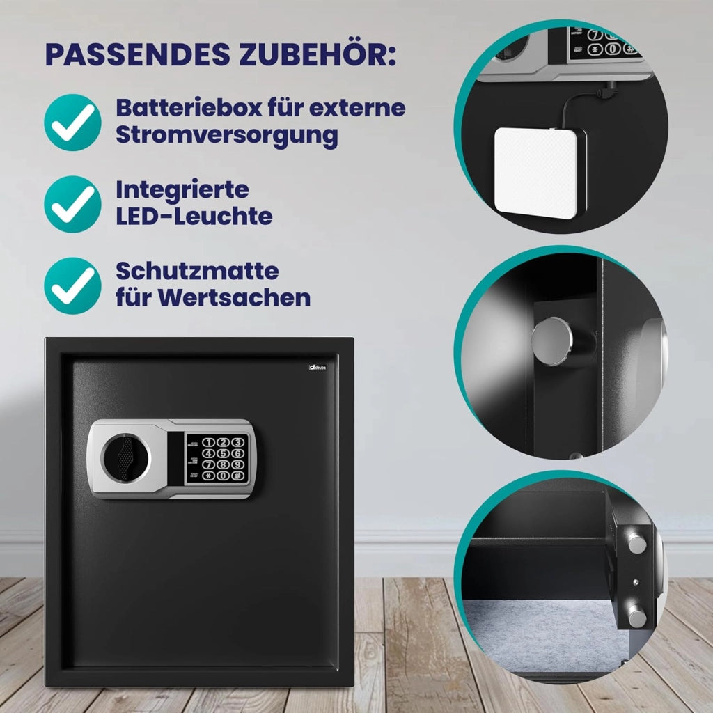 ® XXL Cassaforte Elettronica 35x40x40cm Doppi Bulloni Illuminazione Interna Cassetta Sicurezza Documenti Nero
