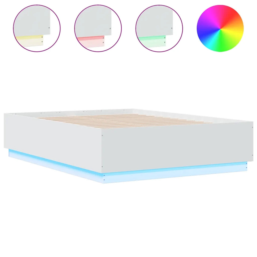 Giroletto con Luci LED-Struttura Letto Bianco 135x190 cm in Legno Multistrato 800979