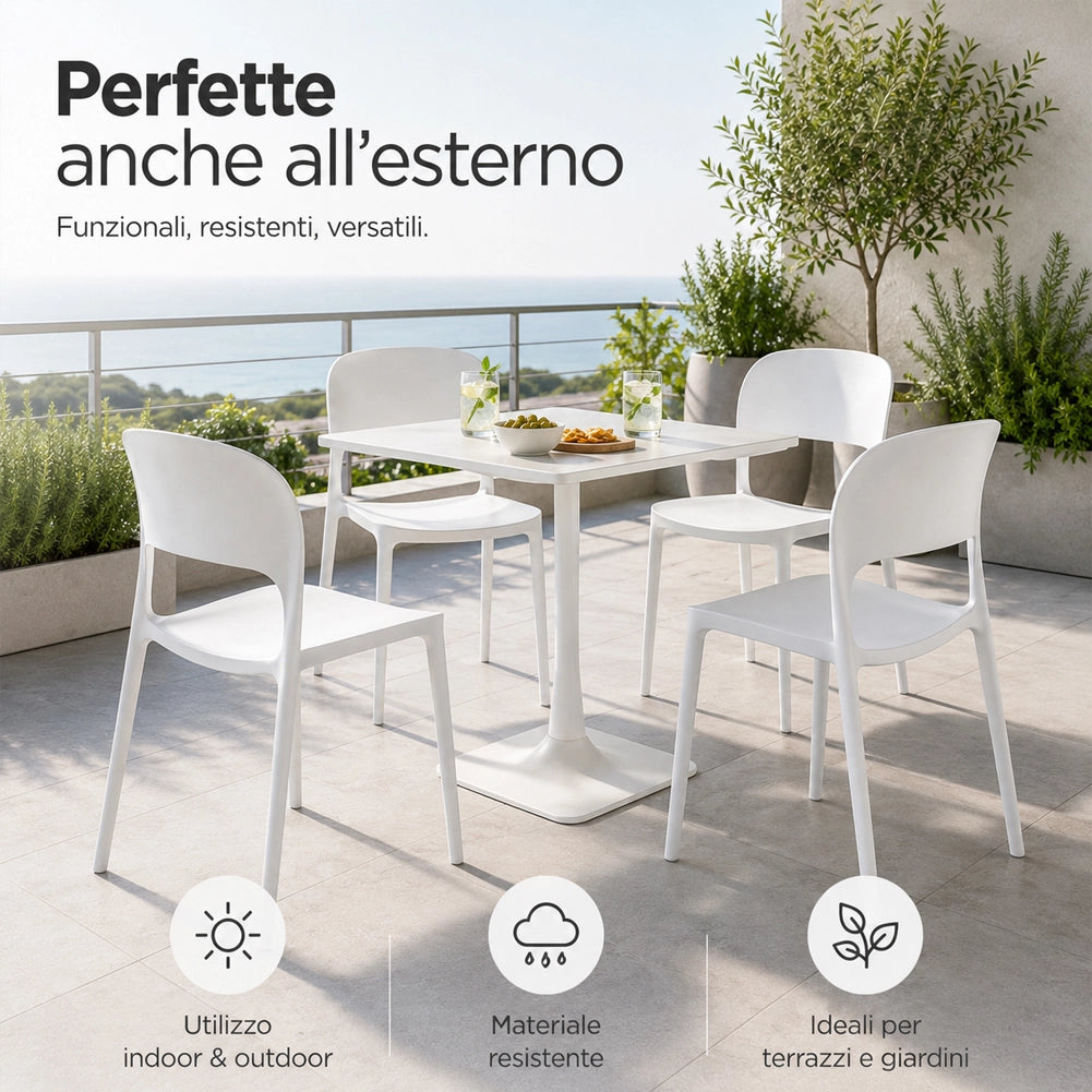 Set 4 Sedie da Pranzo Impilabili 40x45x80 cm Modello Stoccolma in Polipropilene Bianco