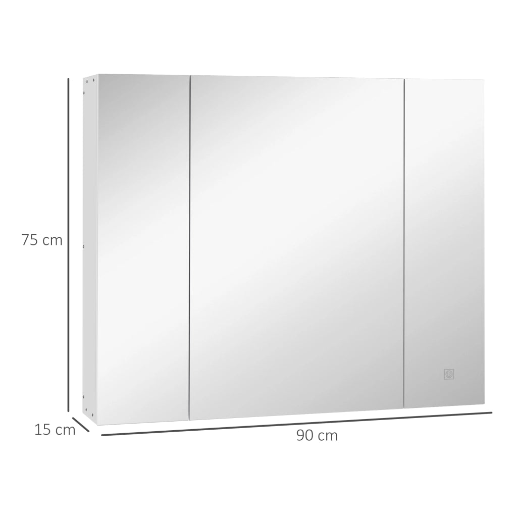 Armadietto Bagno con Specchio Luci LED e Ripiani Regolabili ¨C zephmum ¨C Bianco 90x15x75 cm