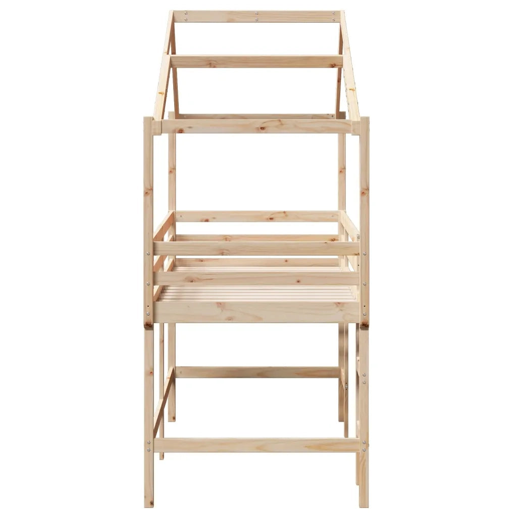 Letto singolo | Letto per adulti | Letto Soppalco con Scala e Tetto 90x190 cm Legno Massello Pino