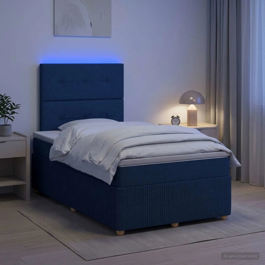 Letto Box Spring LED con Materasso Blu 120 x 200 cm Tessuto 3455838