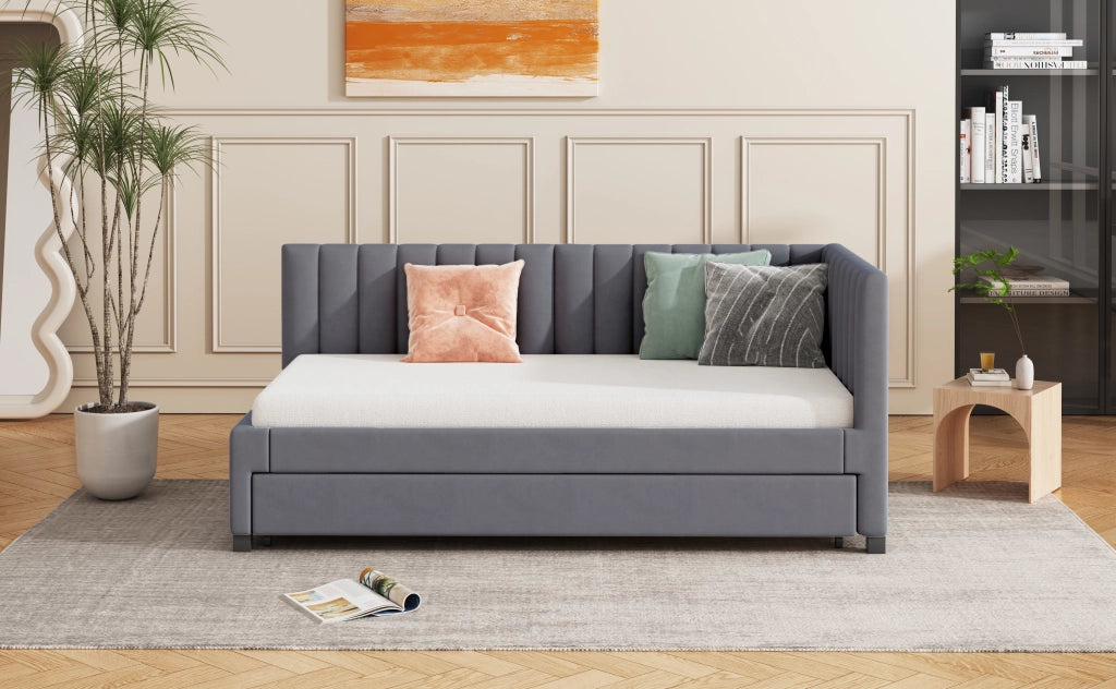 DESMIU Divano letto 90 × 200 cm 1 posto con letto estraibile, senza materasso, in velluto, grigio