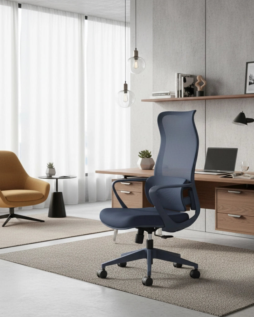Sedia studio Hispanohogar altezza regolabile in tessuto blu