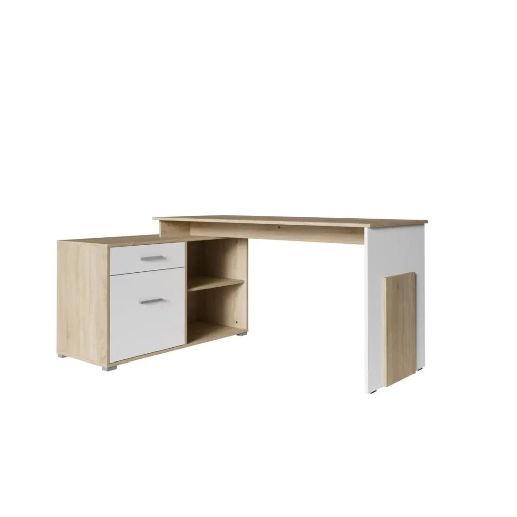 Scrivania ad angolo - rovere chiaro e bianco - Collezione COMO