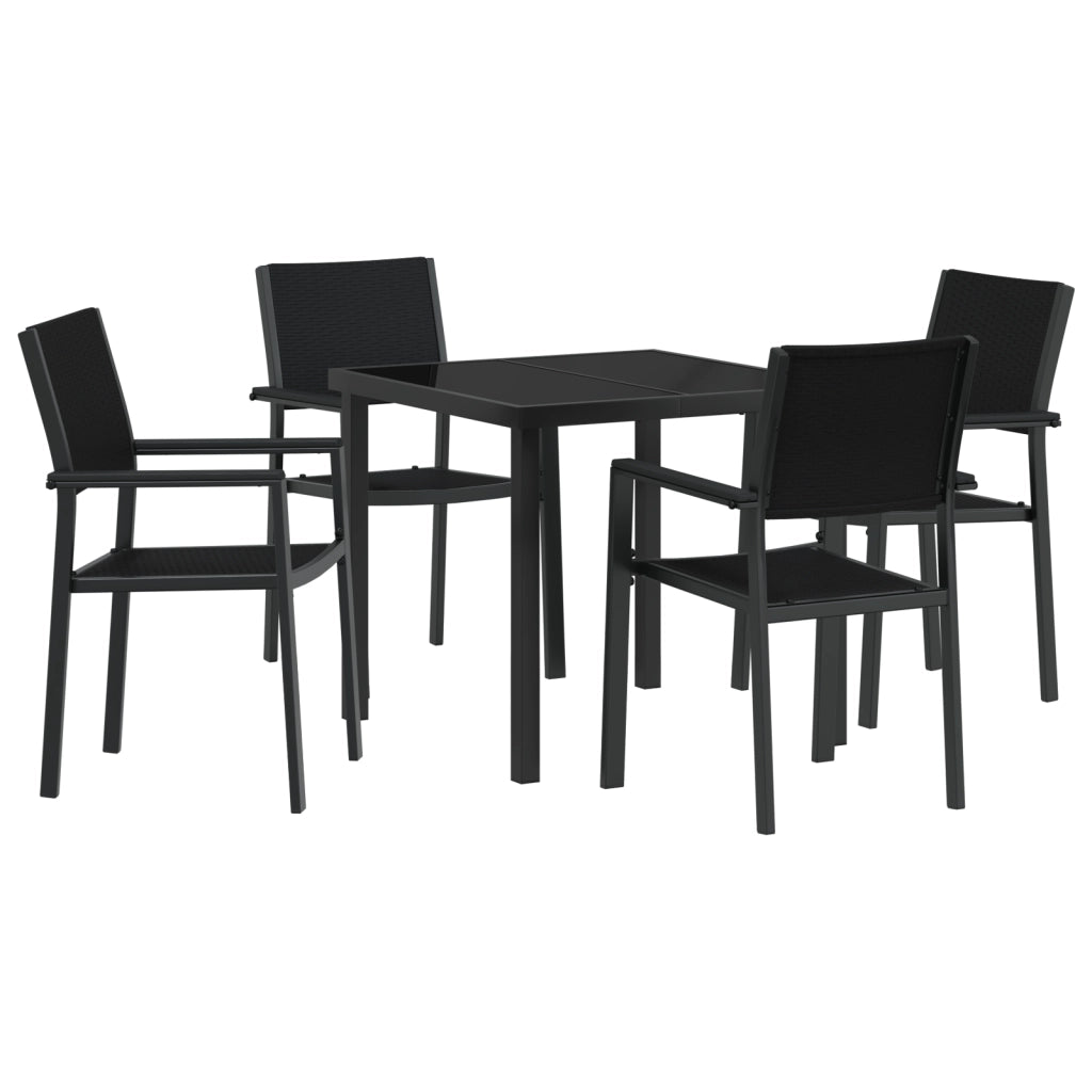 Set da Pranzo da Giardino da 5 Pezzi Nero Poly Rattan