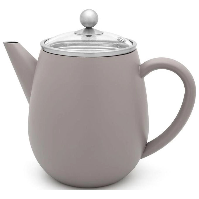 Bredemeijer 111016 Duet Eva Teiera singola 1100 ml Acciaio Inox 304 Doppia Parete con Filtro Beccuccio Antigoccia Maniglia Ergonomica colore Grigio Beton