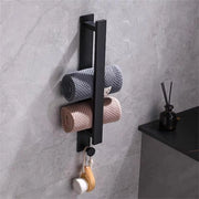 Sostegno per asciugamano da bagno autoadesivo, asciugamaniere per ospiti senza foratura, asciugamaniere per ospiti, 40 cm, asciugamaniere in acciaio inossidabile per la doccia, asciugamaniere nero con ganci per la doccia.