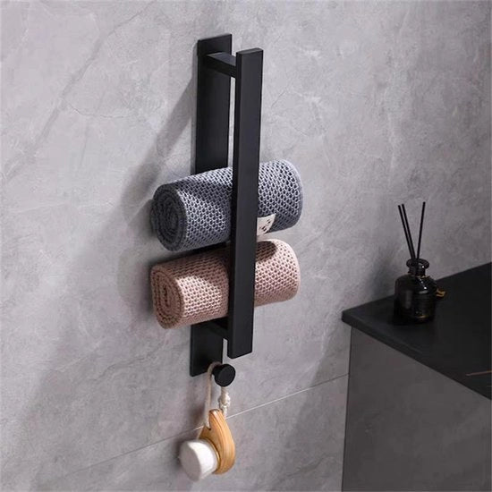 Sostegno per asciugamano da bagno autoadesivo, asciugamaniere per ospiti senza foratura, asciugamaniere per ospiti, 40 cm, asciugamaniere in acciaio inossidabile per la doccia, asciugamaniere nero con ganci per la doccia.
