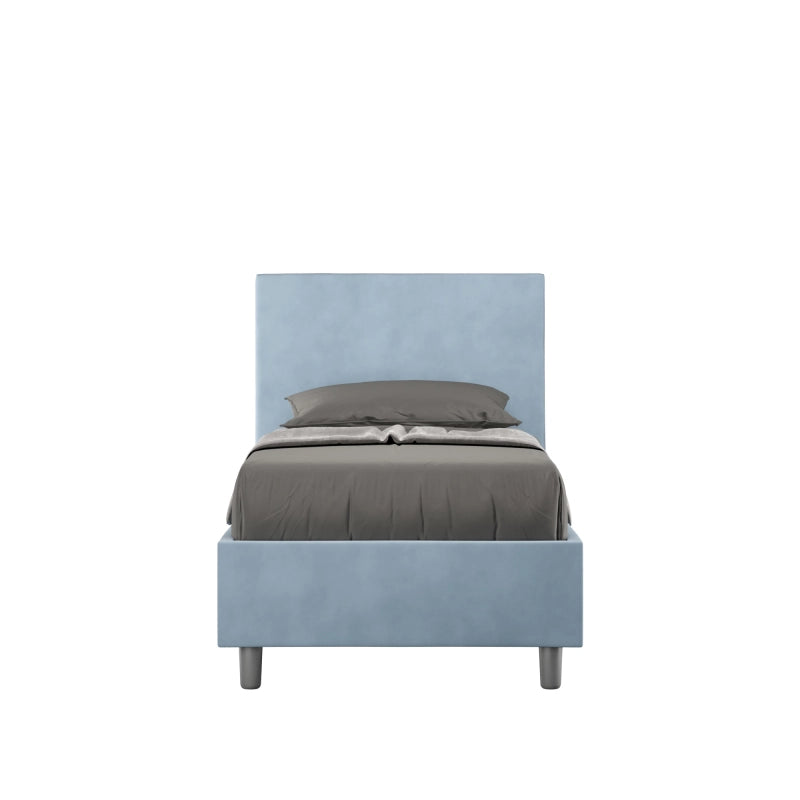 Letto imbottito Singolo 80x200 cm Adele - Con rete,Microfibra,Azzurro