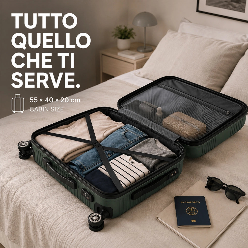 Valigia Bagaglio a Mano 55x40x20 cm Verde Trolley Ortega Adatto Ryanair Easyjet