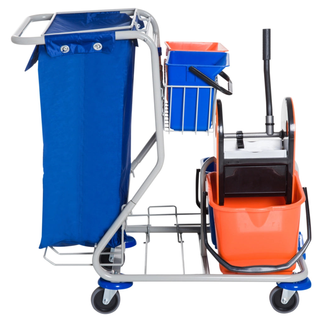 Carrello pulizia con secchi 18L e 6L ¨C zephmum ¨C blu arancione 93x80x97 cm