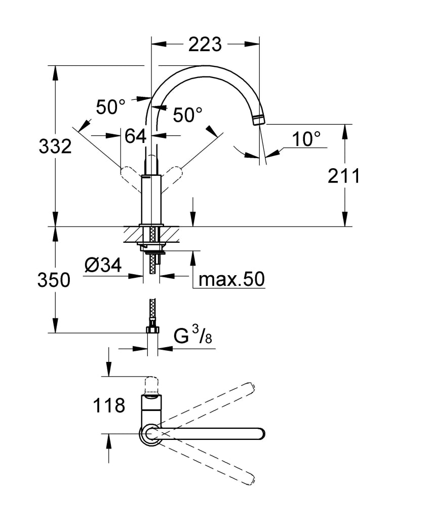Monocomando per Lavello con Bocca Girevole Bauedge Grohe Cromo
