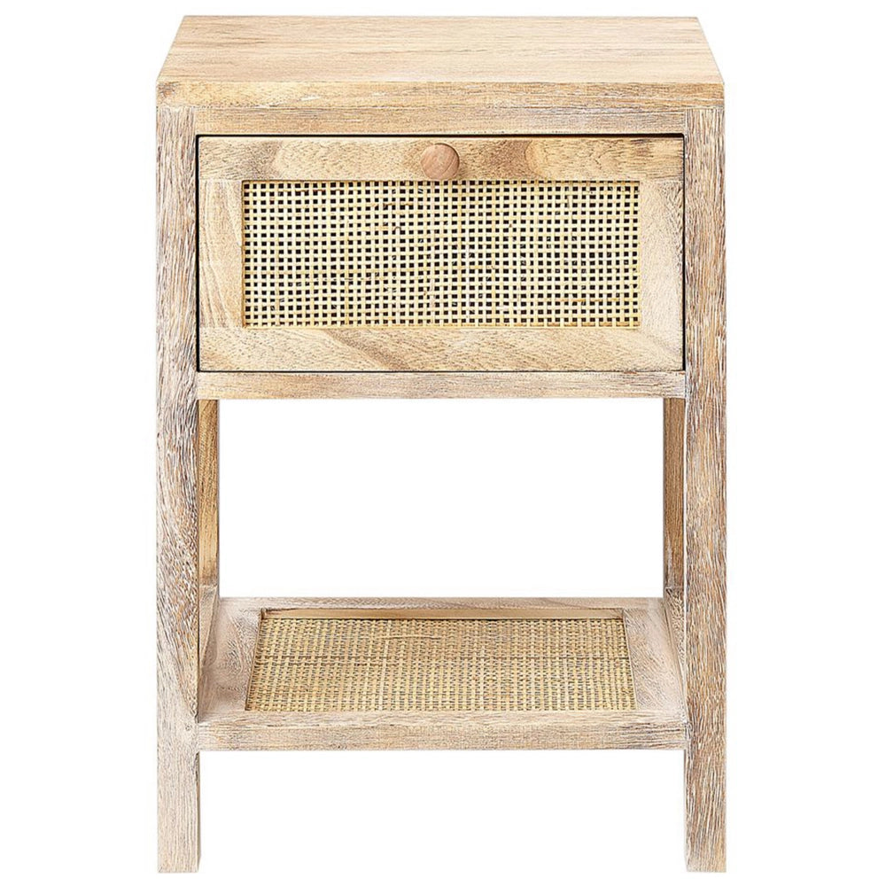 Comodino 1 cassetto con ripiano basso rattan e marrone chiaro 35 x 29 cm boho camera da letto salone