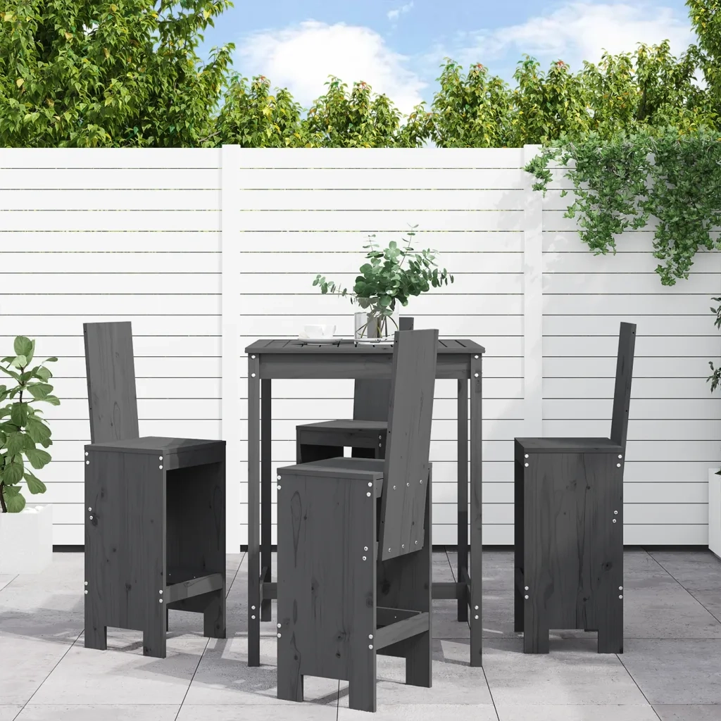 Set Bar da Giardino 5 pz | Set Salotto da Giardino Grigio in Legno Massello di Pino