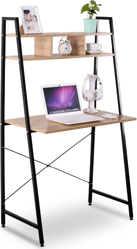 Scrivania con Cassetto per Laptop - Tavolo da Ufficio - Scrivania con Spazio di Rifornimento - Adatta per Lavoro e Gioco - 84x46x140 - Legno / Nero