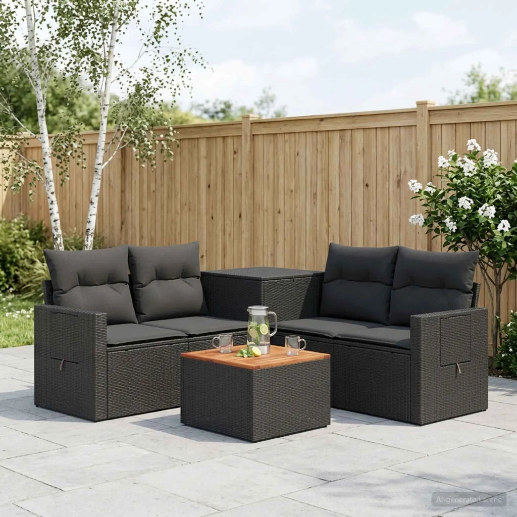 Set di divani 6 pz Nero Rattan sintetico e Acciaio 3447448