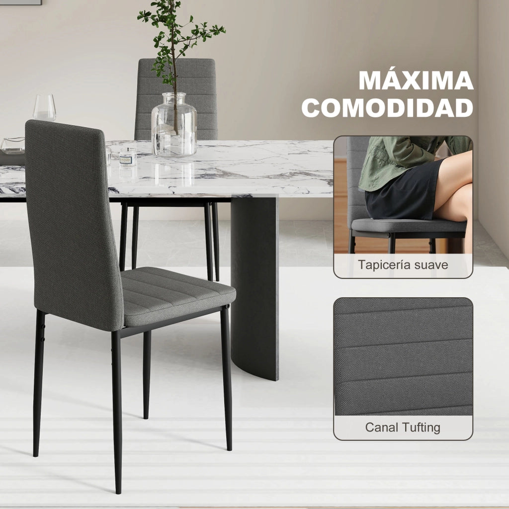 Set 6 Sedie da Pranzo Moderne ¨C Xylo ¨C Rivestimento Lino Sintetico Grigio Schienale Alto Gambe Metallo