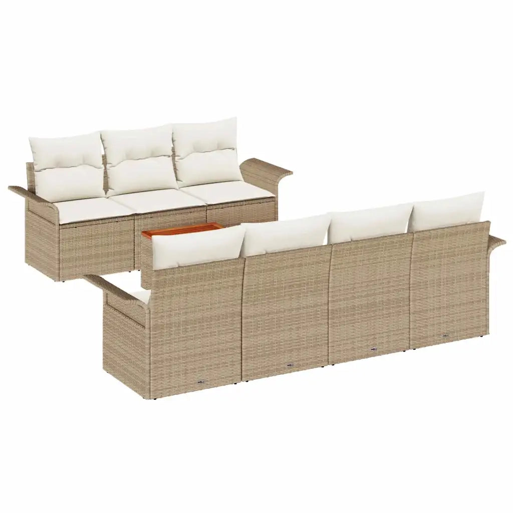 Set Divano da Giardino con cuscino 8 pcs Beige polyrattan